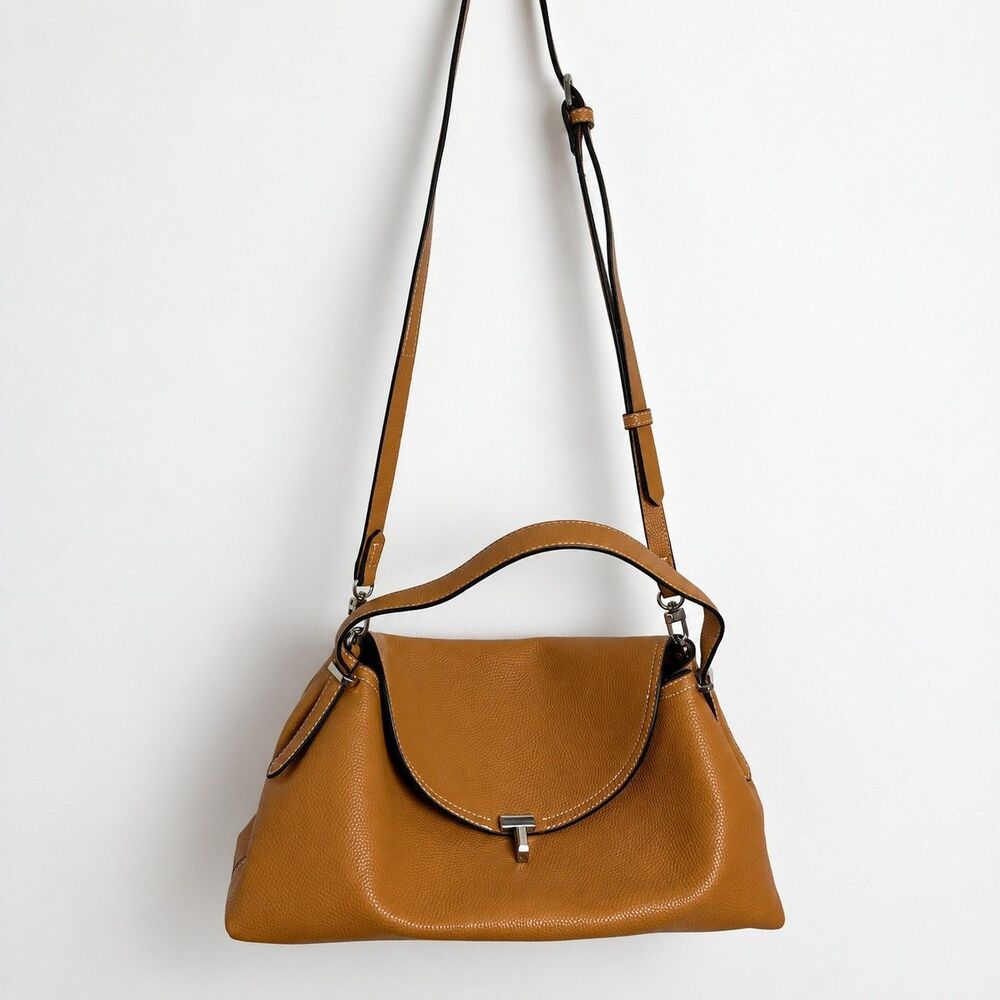 TOTEME T-Lock Tan Grained-Leather Top Handle Shoulder Bag
